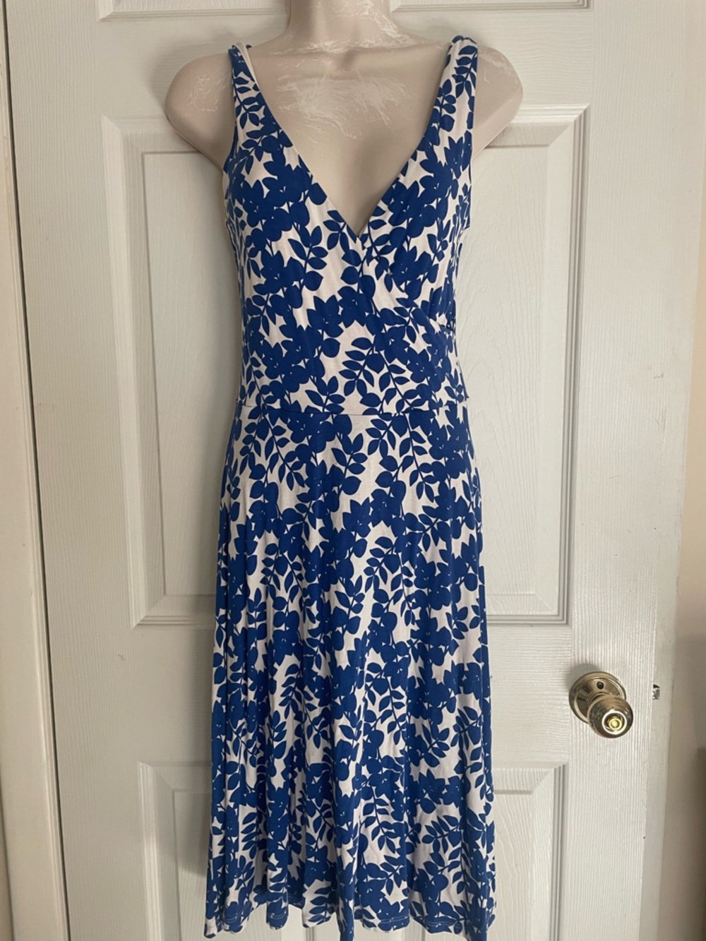 Boden Blue and White Floral V-Neck Midi Dress